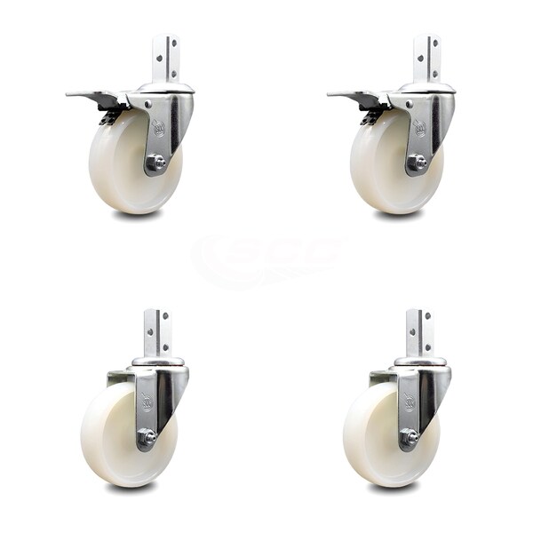 4 Inch Nylon Wheel Swivel 7/8 Inch Square Stem Caster Total Lock Brakes, 2PK